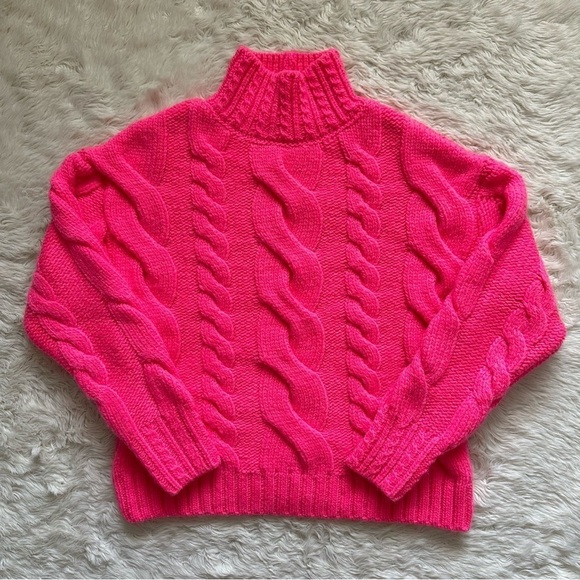 Anthropologie Sweater Mock Neck Cable-Knit Long Sleeve Neon Pink XXS - Picture 2 of 11